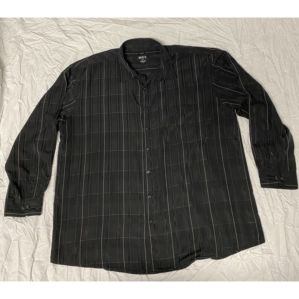 Bruno Mens 3XLT‎ Button Down Shirt Black Striped Tall 3XL Polyester
